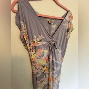 Vintage Y2K Free People Midi Dress Floral Rayon Gray Size Medium